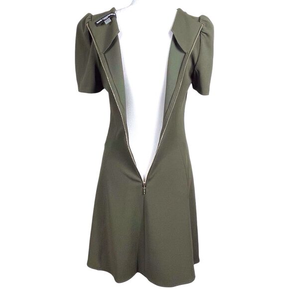 NWT Karl Lagerfeld Paris Short Puff-Sleeve Scuba Crepe Dress Size 8 Olive Green - Picture 9 of 16